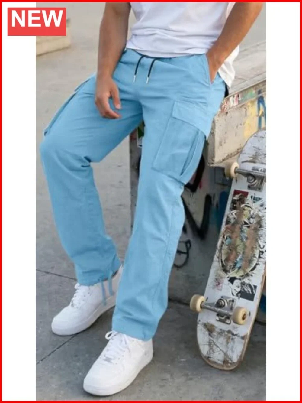 Men's Cargo Pants Drawstring Casual Hiking Joggers Cotton Loose Straight